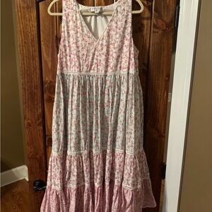 LoveShackFancy Pink and Silver Sleeveless V-neck Sundress